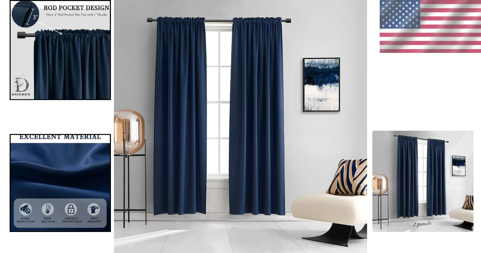 Elegant Navy Blue Blackout Drapes 84” Long, 60” Wide - Perfect for Modern Rooms