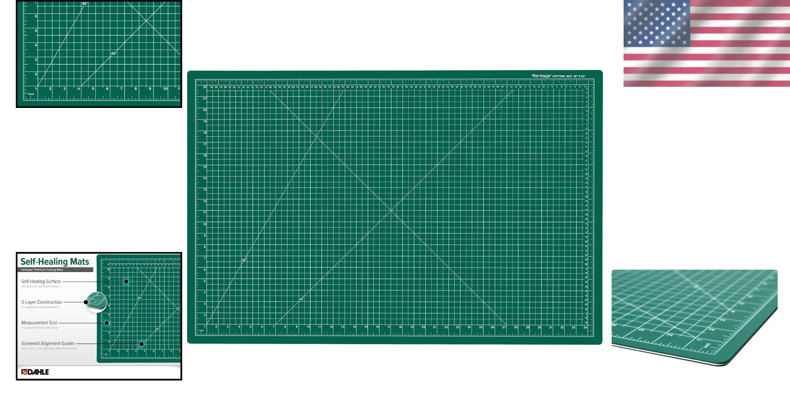 Durable 5-Layer Green Cutting Mat with Measurement Grid for Crafts - 24"x36"