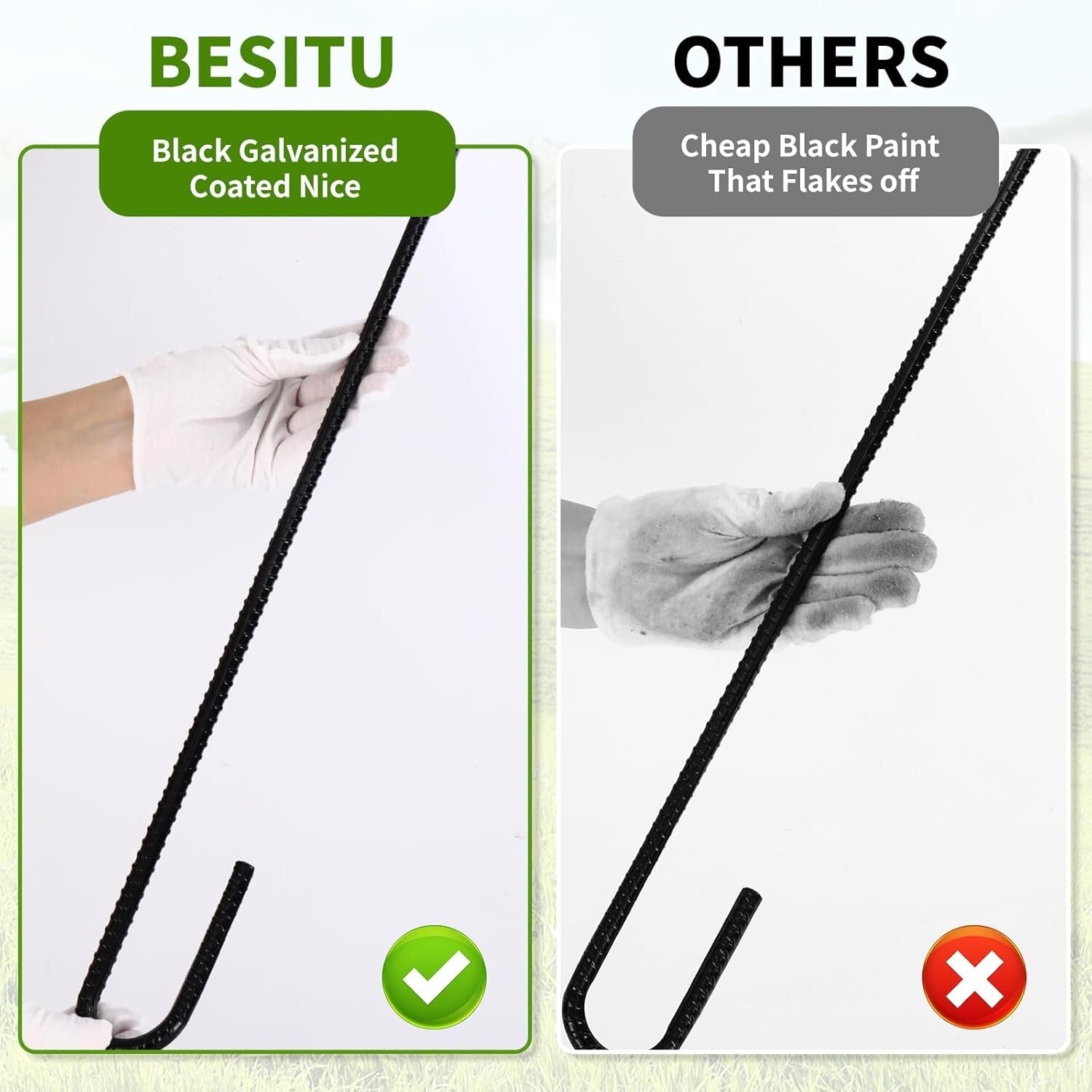 Durable Black Coated Rebar Stakes - 24" Length for Tents & More - 16 Pack