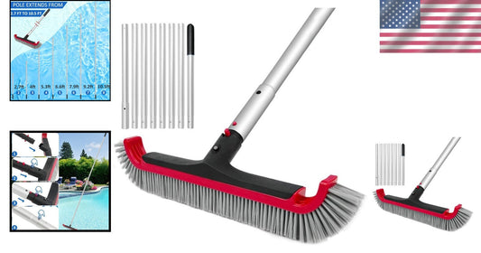 Durable Nylon Bristle Pool Brush with Extendable 10.5FT Pole for Easy Cleaning