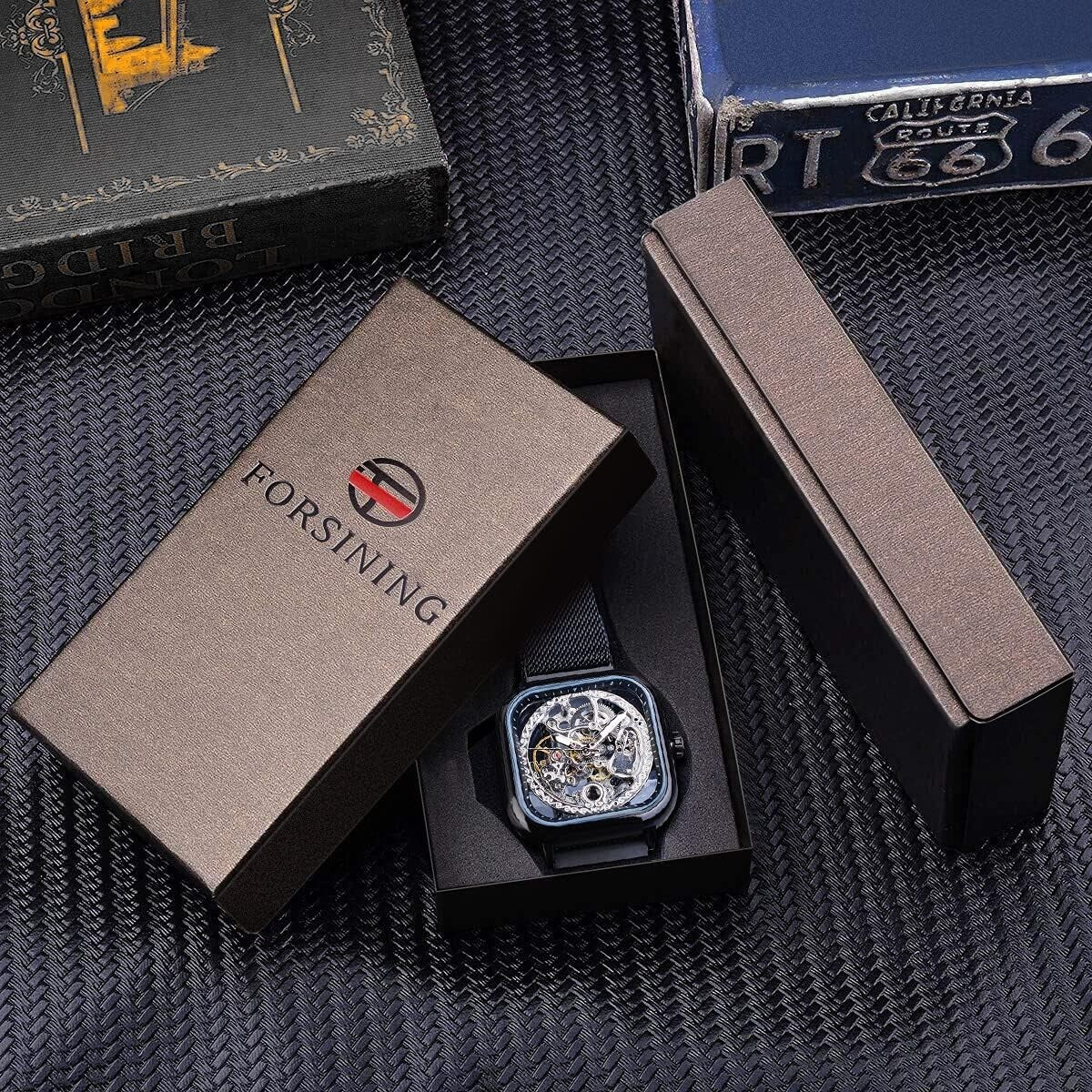 Elegant Men's Skeleton Wristwatch with Flower Movement Carving & Stainless Steel