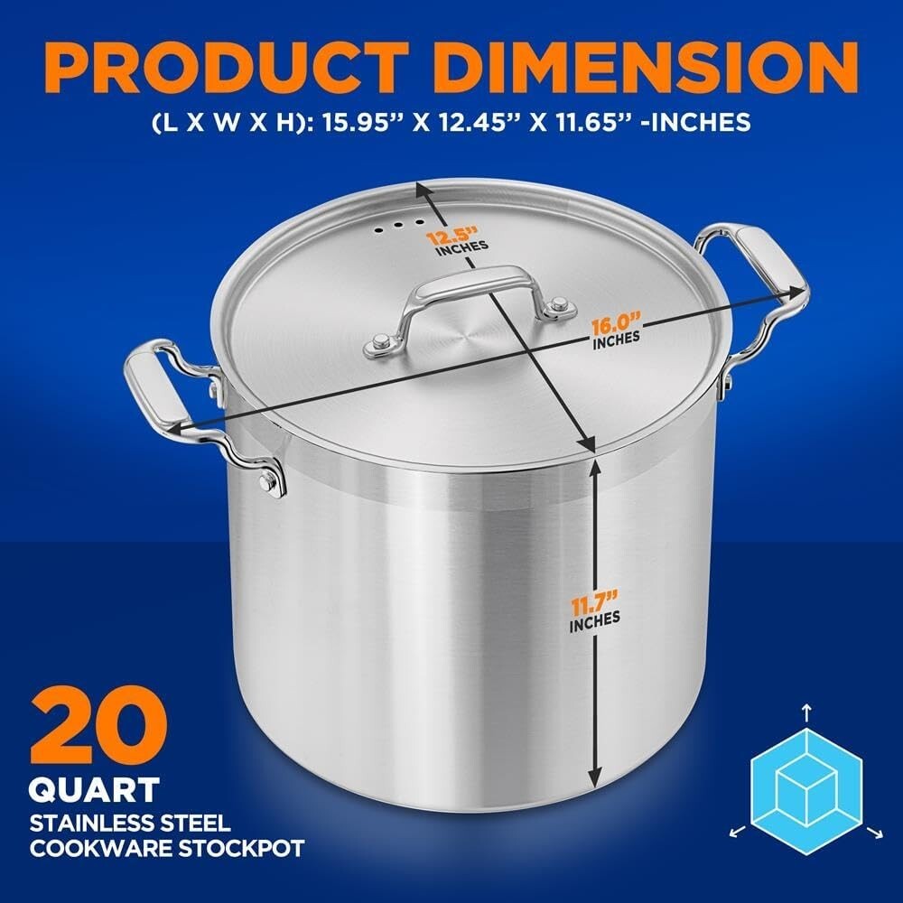 Impact-Bonded 20 Quart Stockpot with Lid - Healthy, Heavy-Duty Cooking Solution