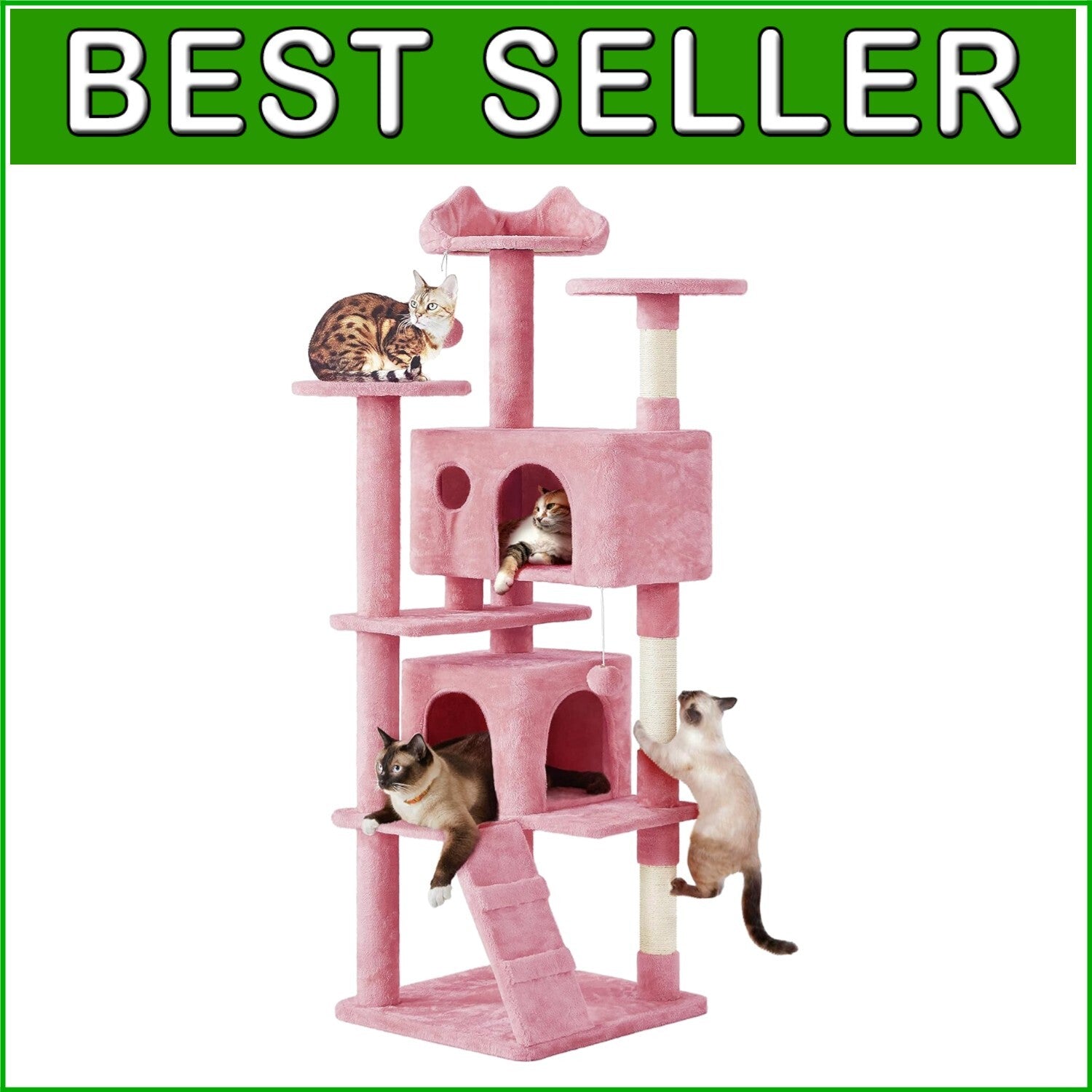 Stylish Multi-Level Cat Tree with Condos and Scratching Posts - 70in Pink