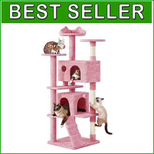 Stylish Multi-Level Cat Tree with Condos and Scratching Posts - 70in Pink