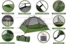 Load image into Gallery viewer, Spacious 3-Season Ultralight Camping Tent for 1.5 Persons - Easy Green Dome Tent