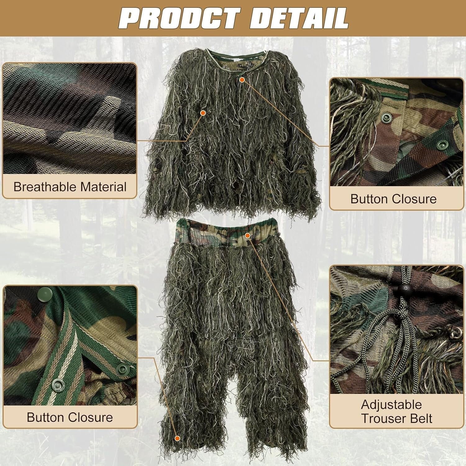 3D Camouflage Ghillie Suit - All-in-One Hunting Outfit with Carry Bag