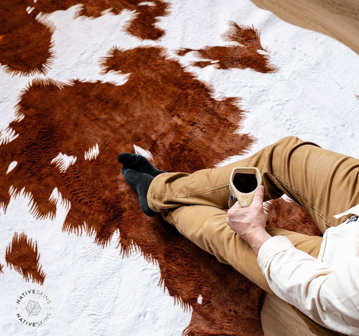 Brown and White Faux Cow Print Area Rug - 6.2ft x 8.2ft for Modern Homes