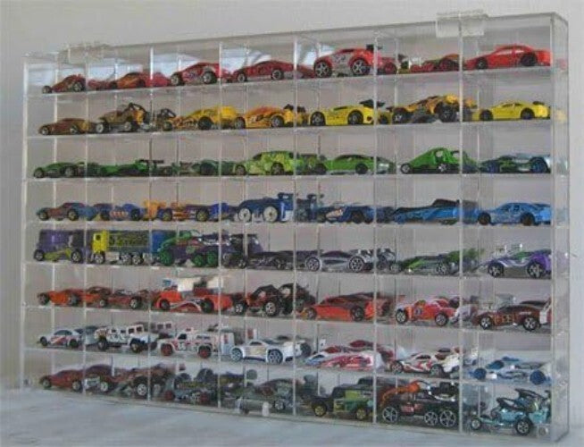 Clear Acrylic Wall-Mounted Cabinet with 56 Slots for 1/64 Scale Car Models