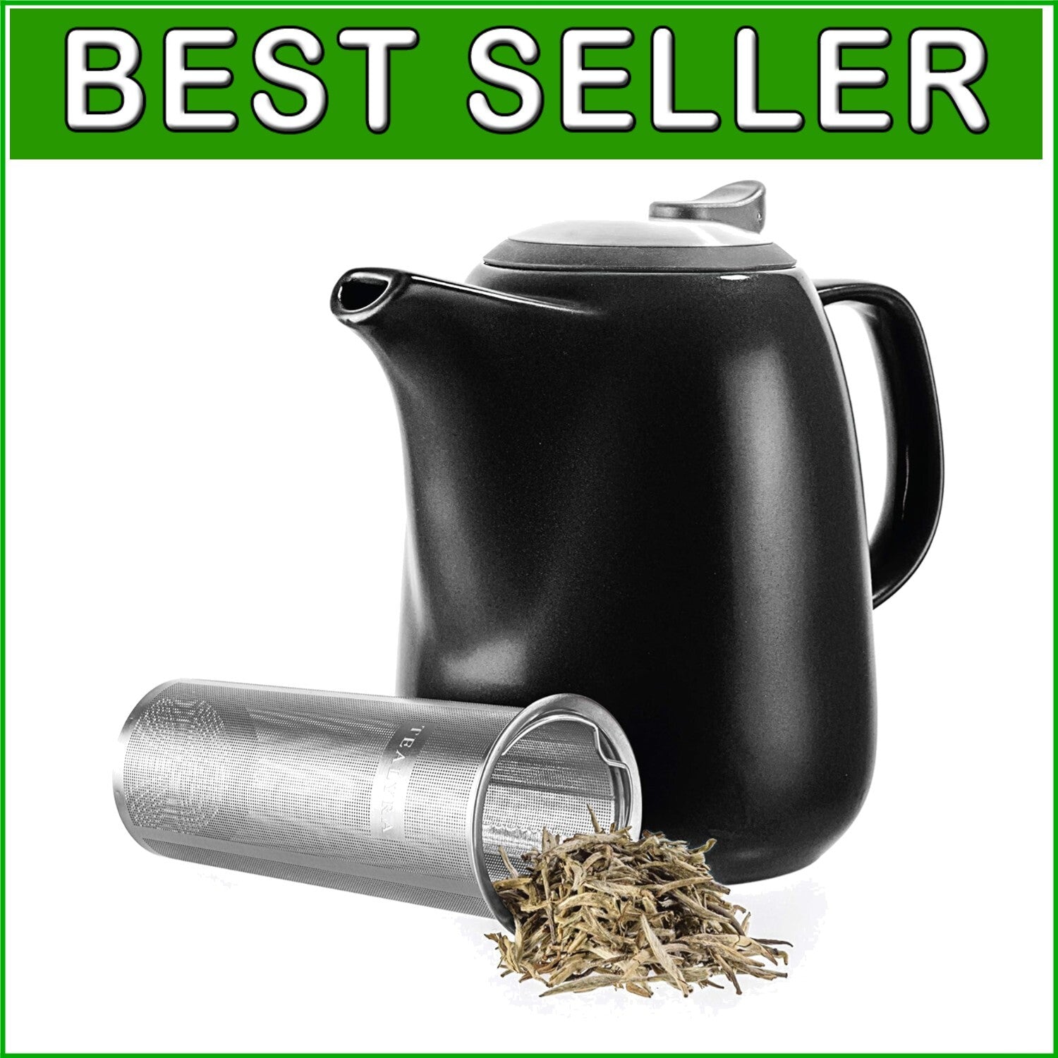 47oz Daze Ceramic Teapot with Infuser - Stylish Black Design for Tea Lovers