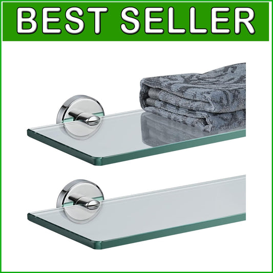Durable Chrome Bathroom Glass Shelf - 20x5 Inches, Water-Resistant, Pack of 2