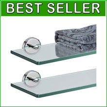 Load image into Gallery viewer, Durable Chrome Bathroom Glass Shelf - 20x5 Inches, Water-Resistant, Pack of 2