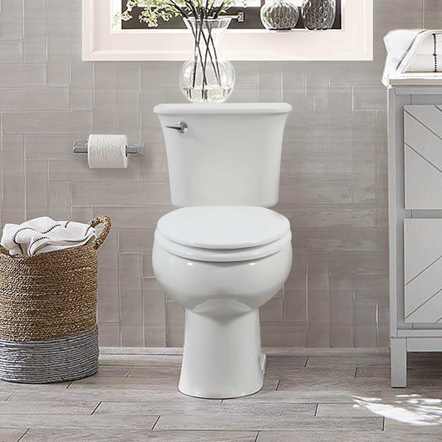 Elegant Elongated White Toilet Seat in Durable Natural Wood with Zinc Hinges