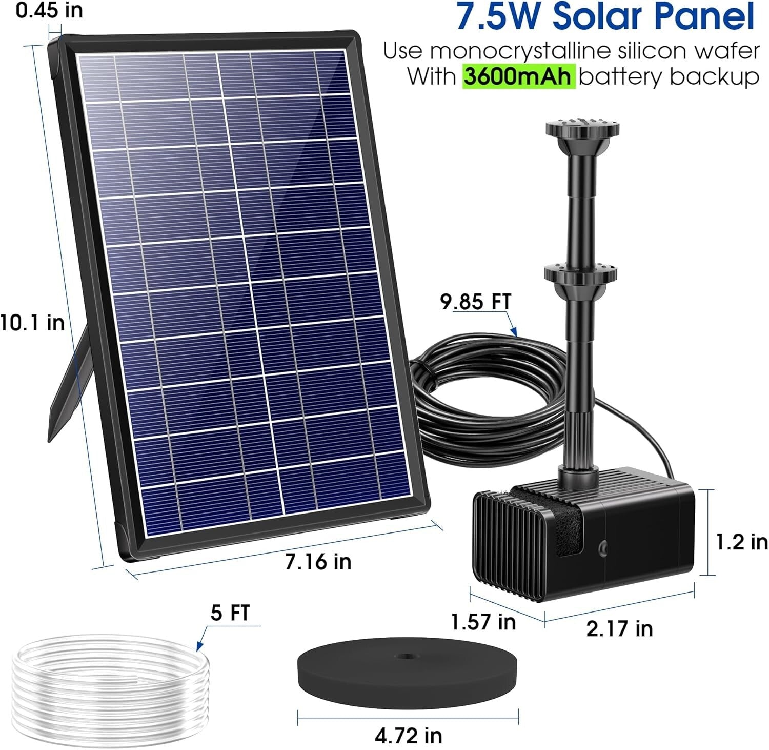 Easy-Setup Solar Fountain Kit with 5FT Tubing for Ponds and Water Features