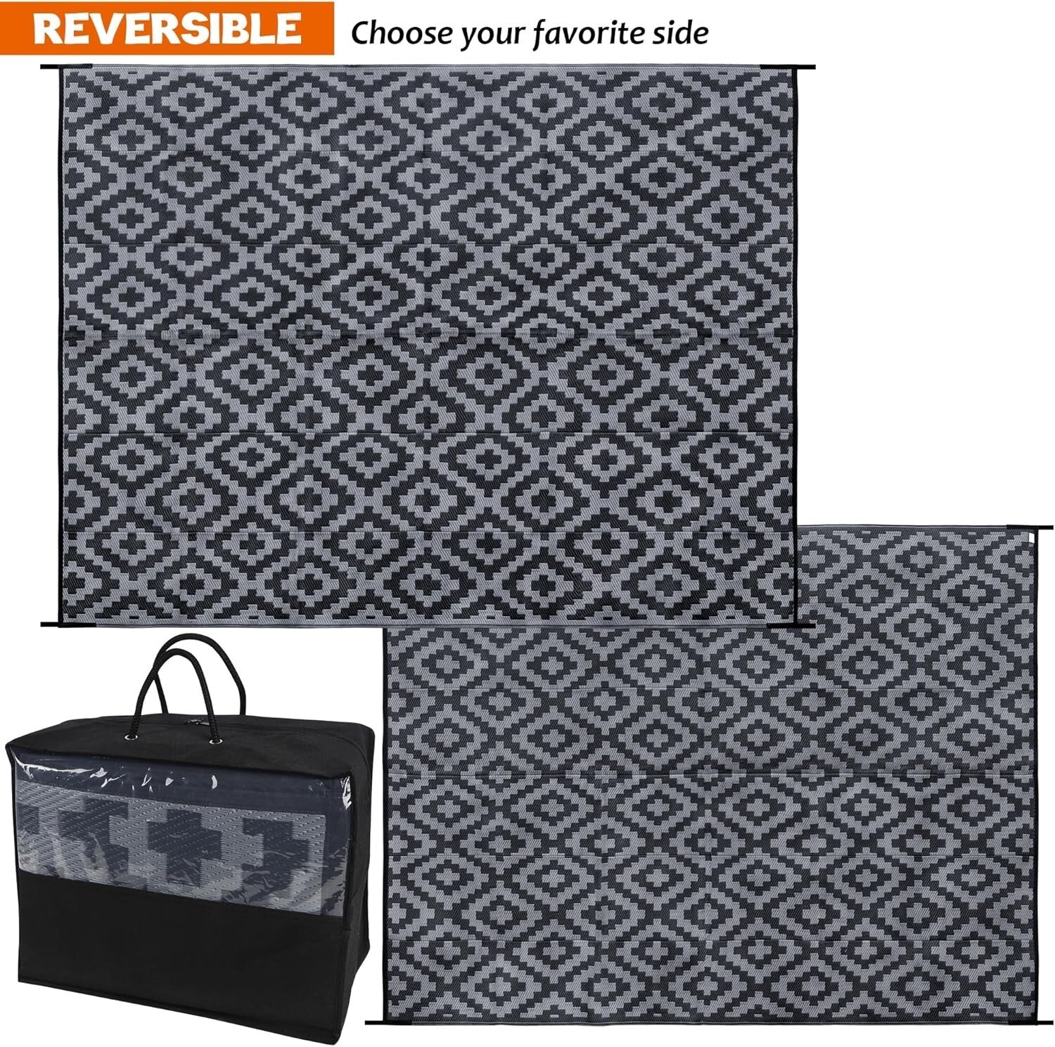 8x10 ft Reversible Lattice Area Rug - Easy Clean, Portable for Outdoor Fun