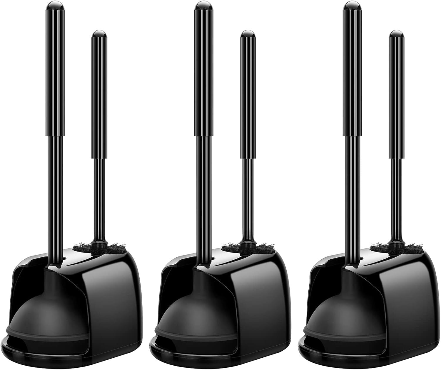 Efficient Toilet Brush & Strong-Suction Plunger Set with Discreet Holder - Black