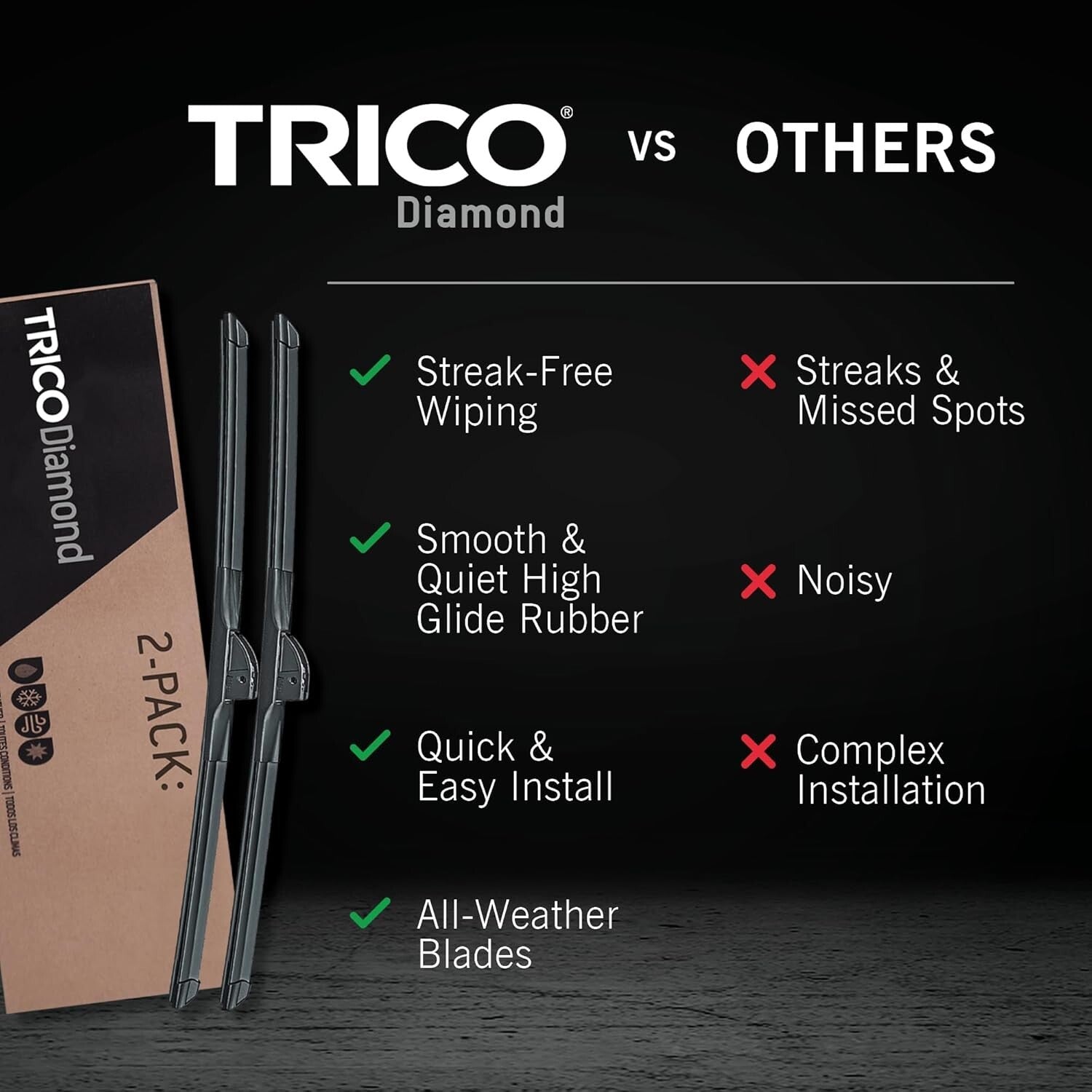 Diamond 26" & 18" High-Performance Wiper Blades - All-Weather Beam Design