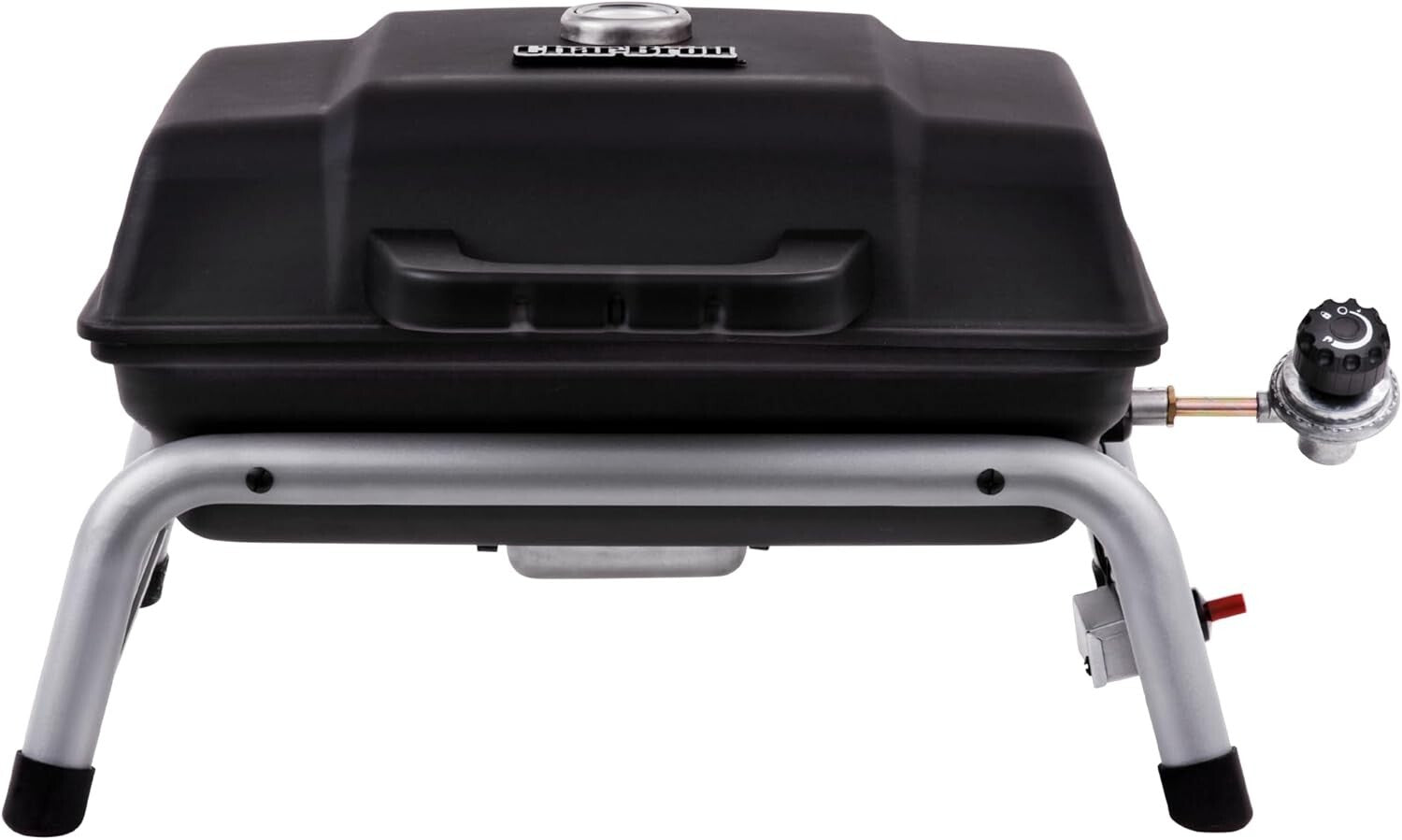 Black Portable Gas Grill with Temperature Gauge and Removable Grease Tray