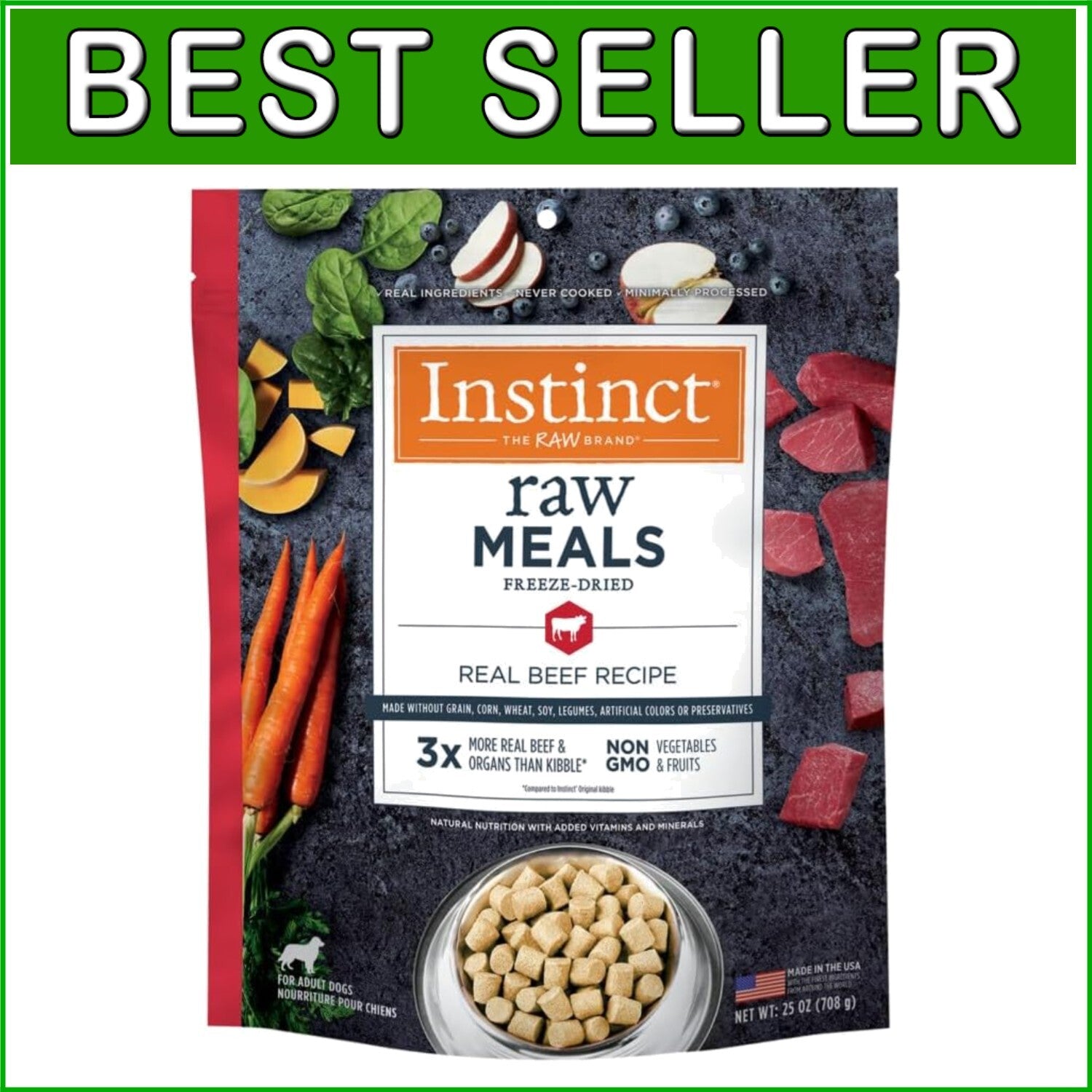 Freeze-Dried Raw Meals Beef Dog Food, 25 Oz. - For Lean Muscles & Vitality