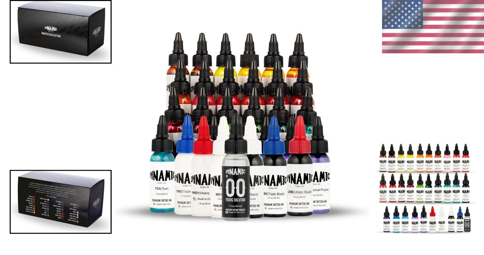 Dynamic 30-Color Tattoo Ink Set - 1oz Pre-Dispersed Professional Quality