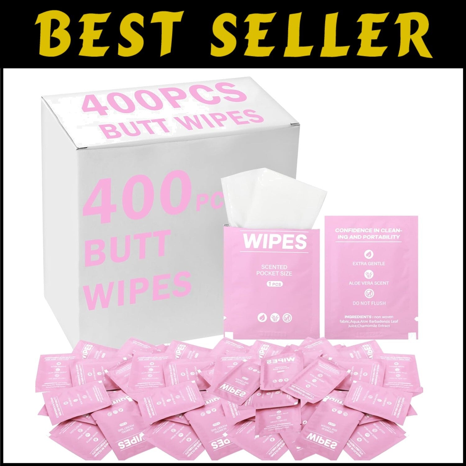 400 Individually Wrapped Wet Wipes - Soft & Alcohol-Free for Travel & Daily Use