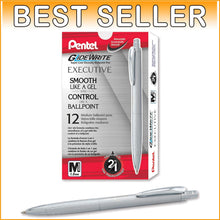 Load image into Gallery viewer, Glidewrite Executive Ballpoint Pens - 12 Pack, Silver Metal, Retractable Style
