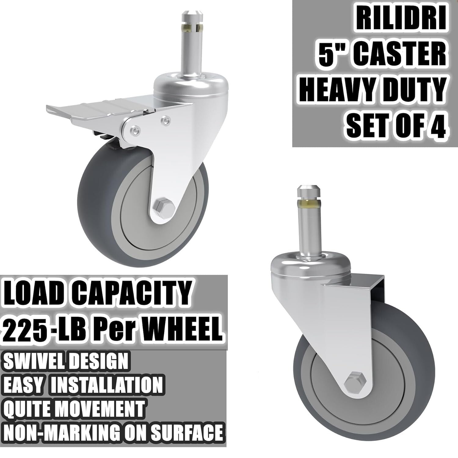Durable 5-Inch Rubber Wheels Replacement Casters - 4 Pack for Smooth Mobility