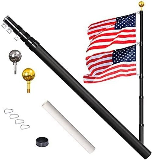 30ft Telescopic Aluminum Flag Pole Kit with 3x5 American Flag for Outdoor Use