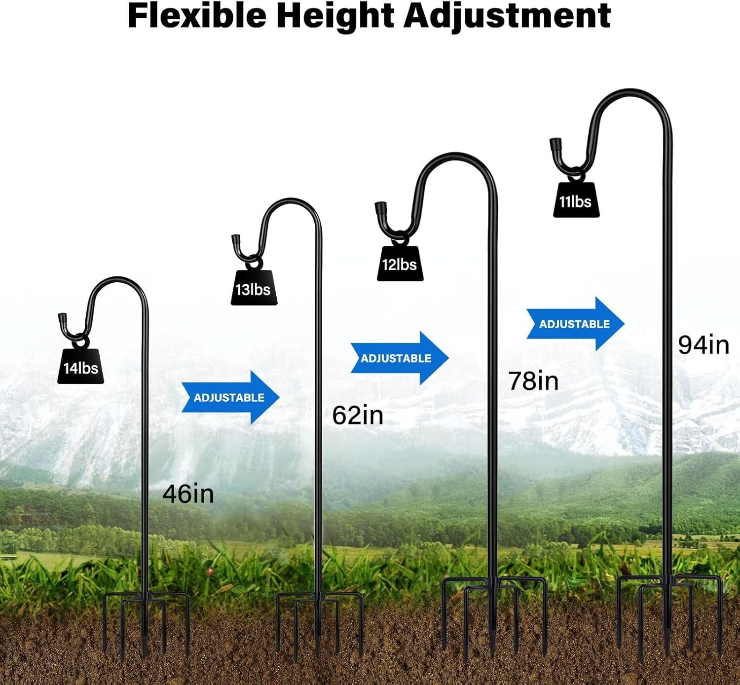 Dual 94-Inch Shepherd Hooks for Outdoor Use - Hang Feeders & Create Ambiance