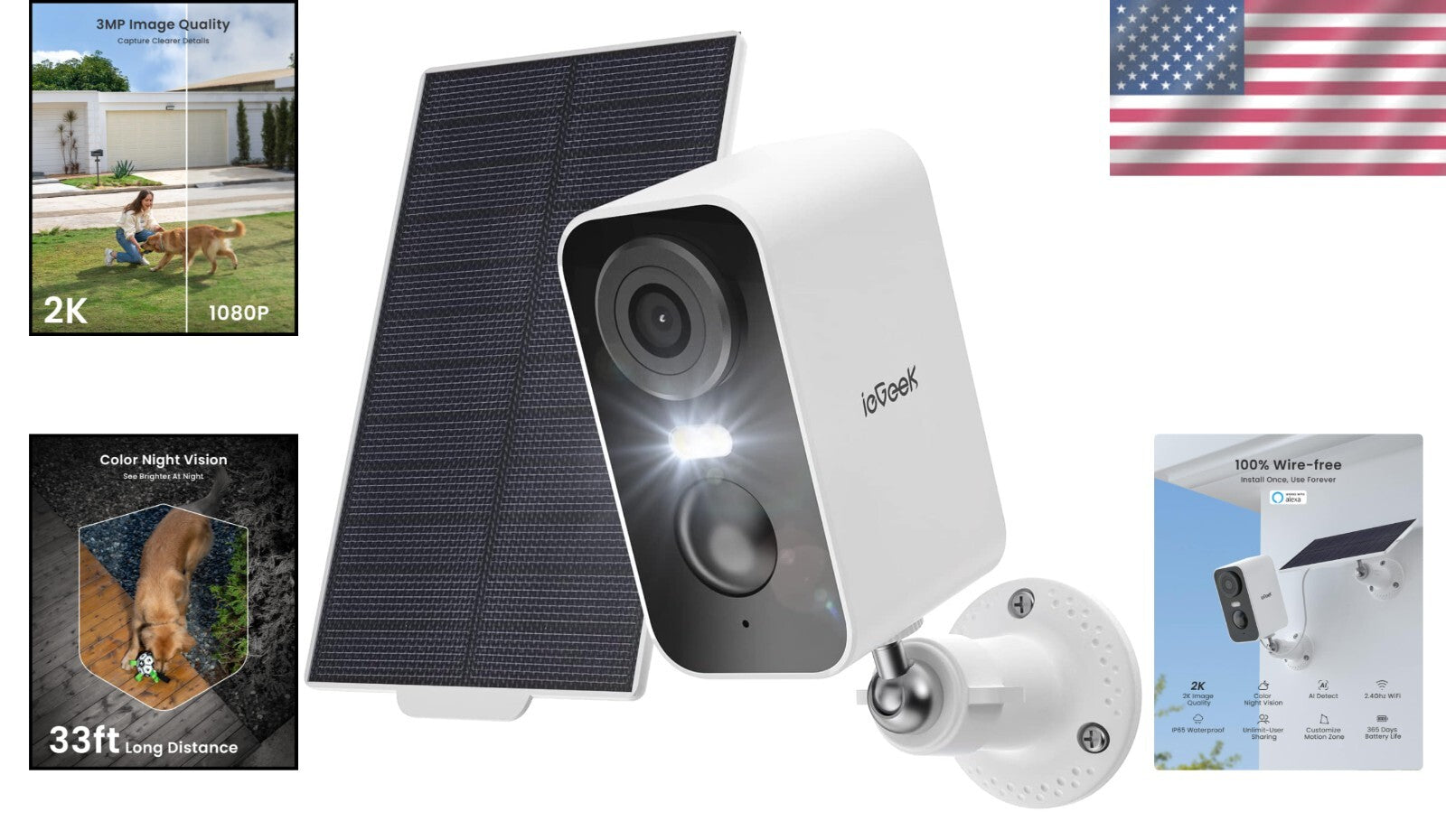 2K Wireless Solar Security Camera with Color Night Vision & Motion Alerts