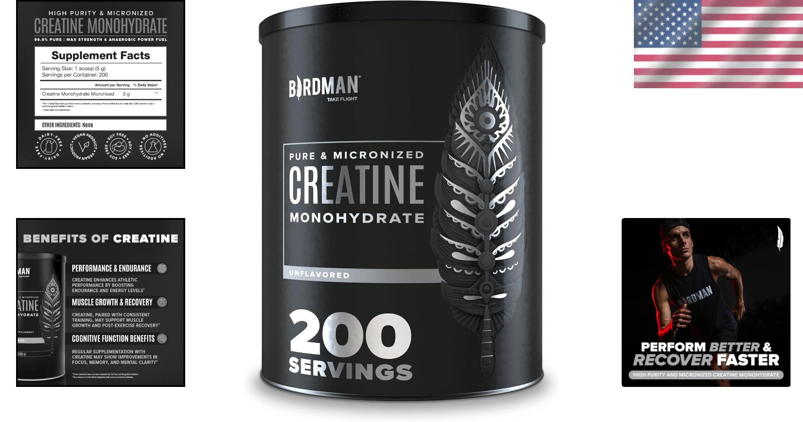 Flavorless Creatine Monohydrate Powder - 5g Serving for Performance & Recovery