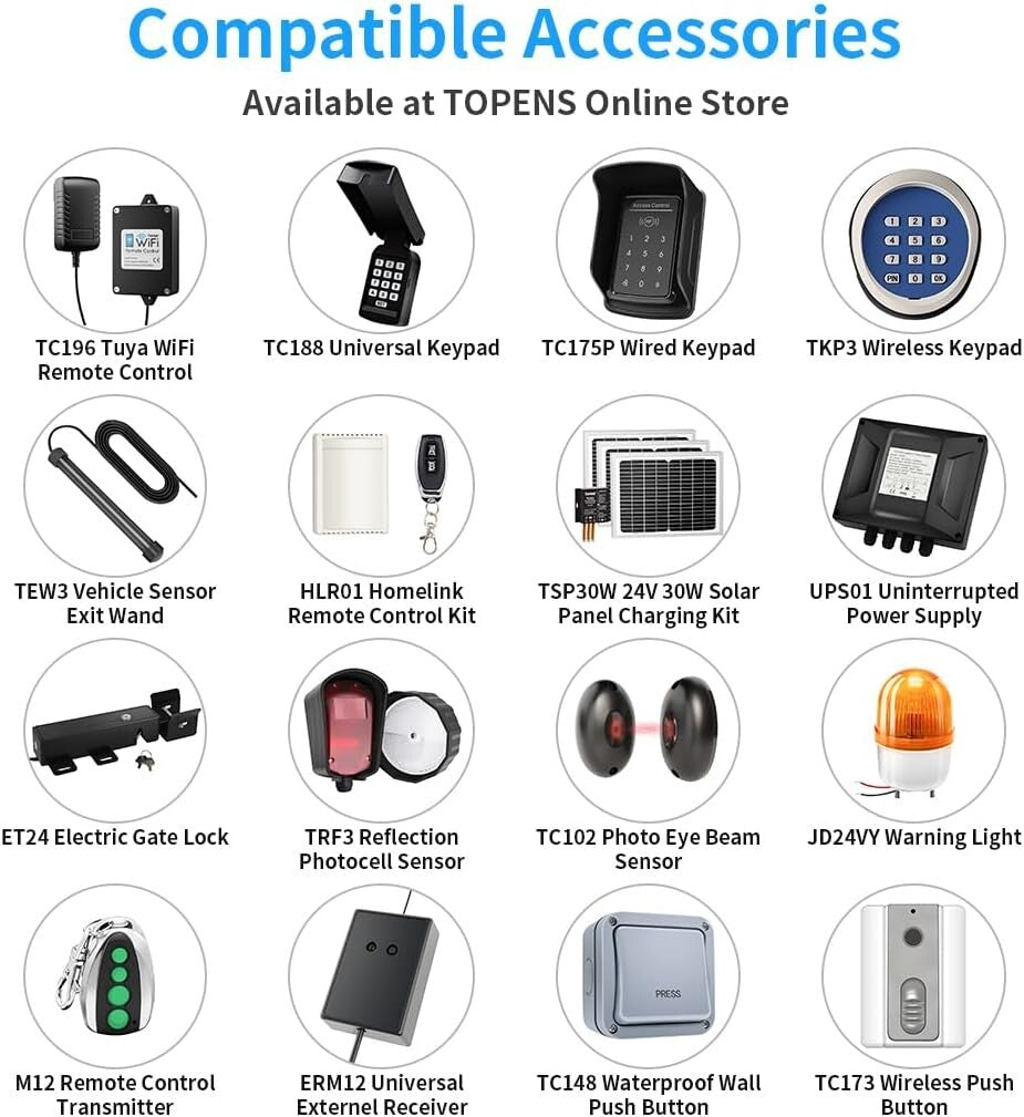 Automatic Gate Opener for Dual Swing Gates Up to 16ft - Remote Control Included