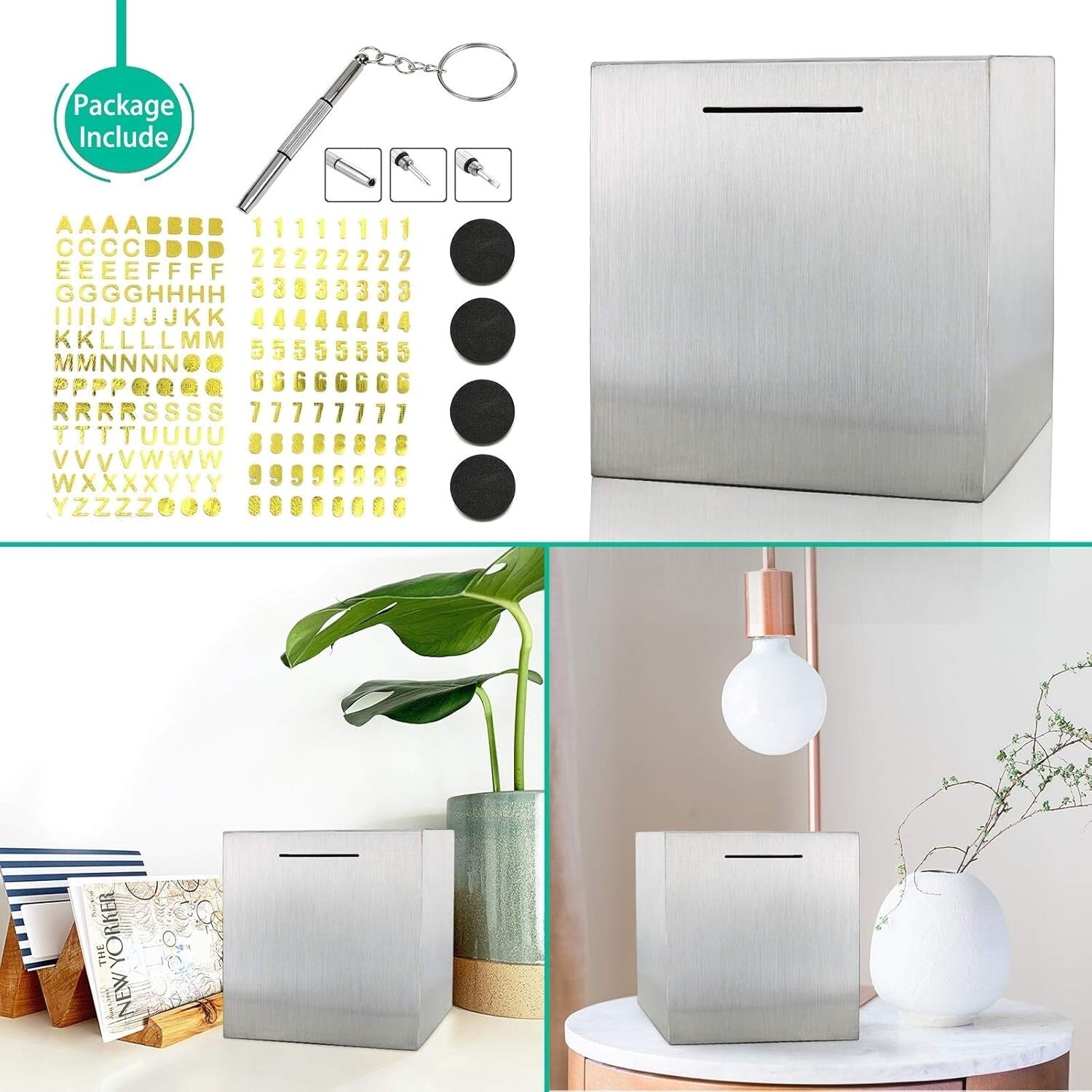 Customizable Stainless Steel Piggy Bank with Lock for Wedding & Vacation Goals