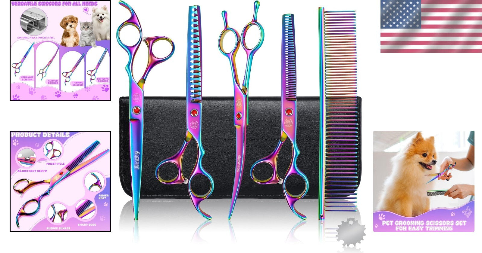 High-Quality Stainless Steel Dog Grooming Scissors Set - Ergonomic & Adjustable