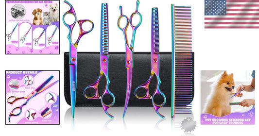High-Quality Stainless Steel Dog Grooming Scissors Set - Ergonomic & Adjustable