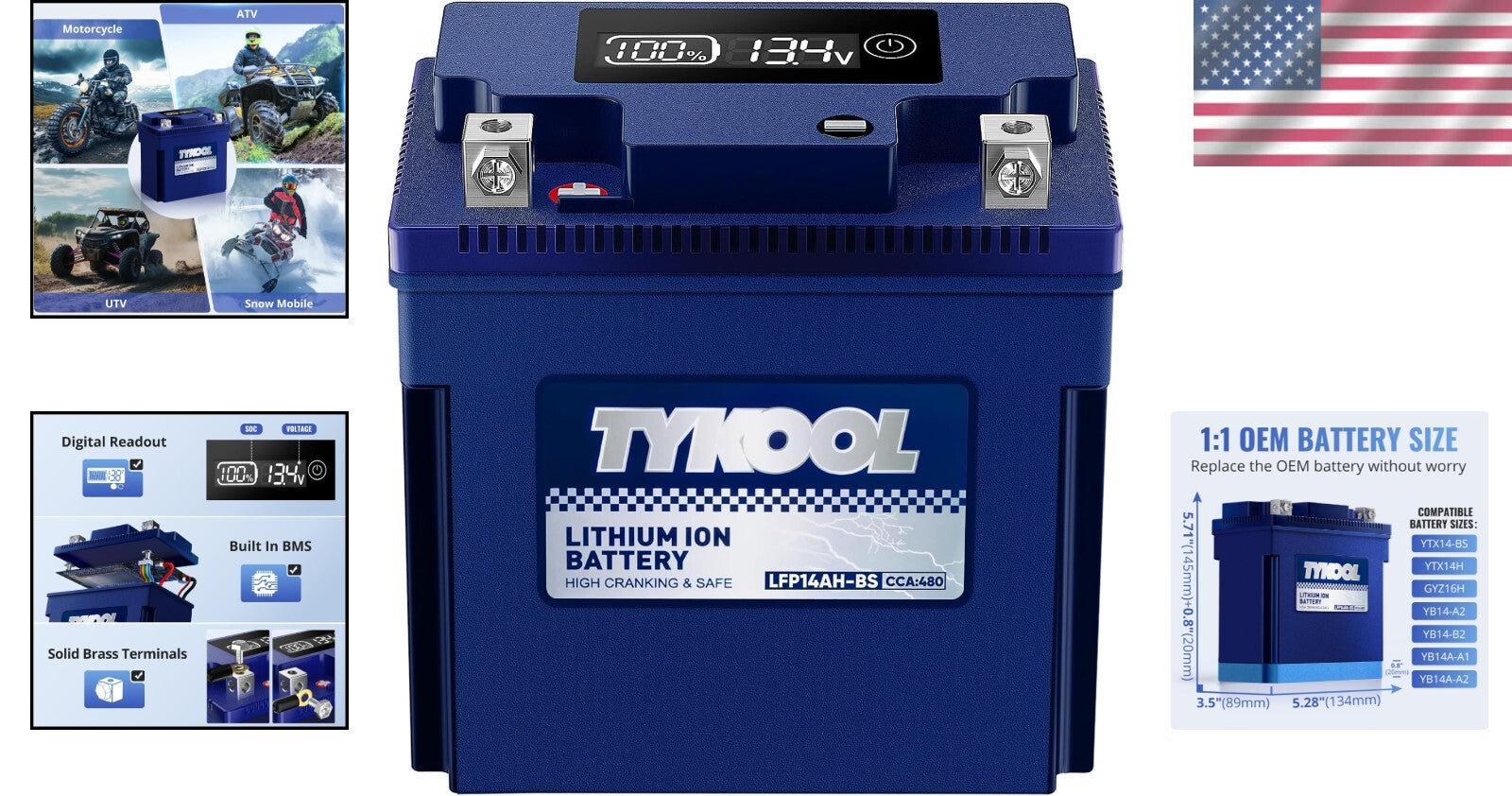 High-Performance 12V 8Ah LiFePO4 Lithium Battery for ATV & Motorcycle - 480CCA