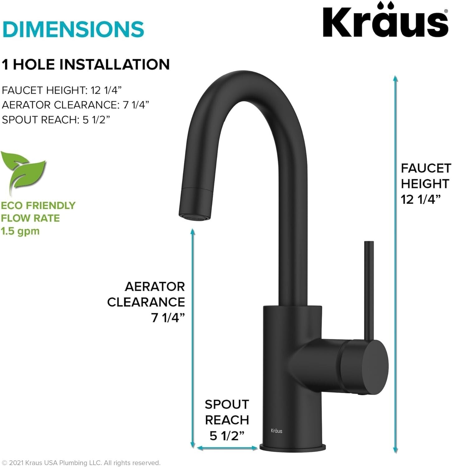 Contemporary Black Kitchen Faucet - Compact Design with Dual-Function Spray