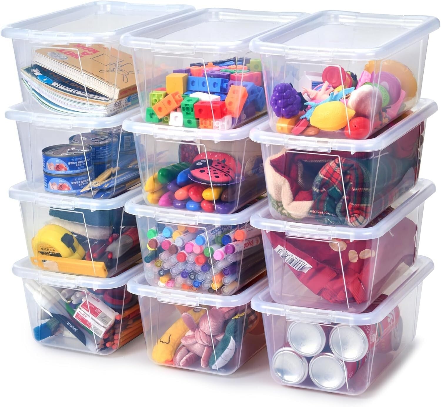 12 Pack Clear Plastic Storage Bins with Lockable Lids - Ideal for Classroom Toys