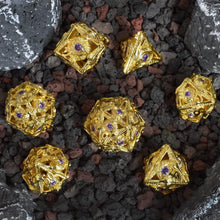Load image into Gallery viewer, Collector's Grade 7-Piece Jeweled Metal DND Dice Set with 70 Natural Gemstones