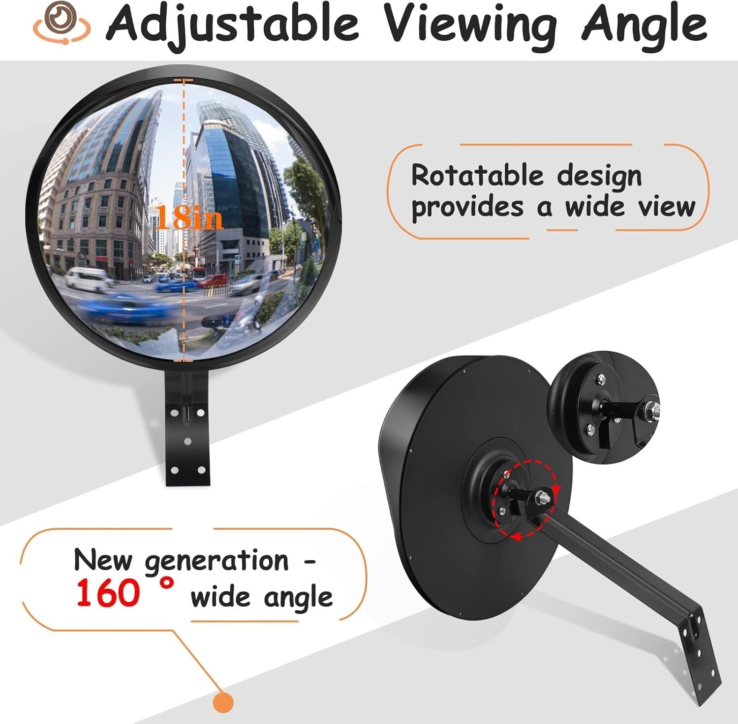 Adjustable Outdoor Blind Spot Convex Mirror - 18'' Safety Solution for Driveways
