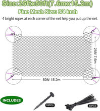 Load image into Gallery viewer, Durable 25' x 50' Bird Netting for Vegetables and Fruits - Easy Setup Included