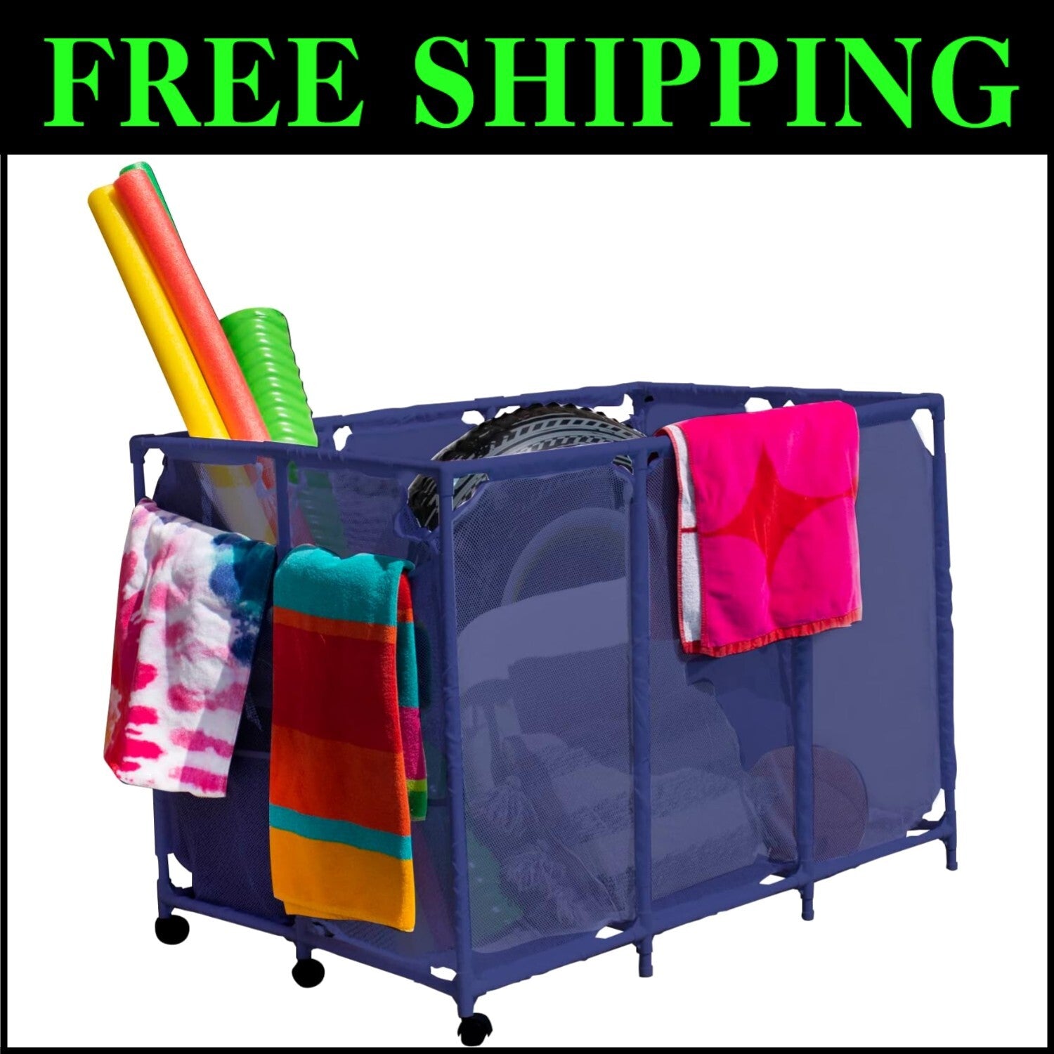 Portable Pool Equipment Organizer with 6 Pockets - Stylish Blue - 30.2" x 47.2"