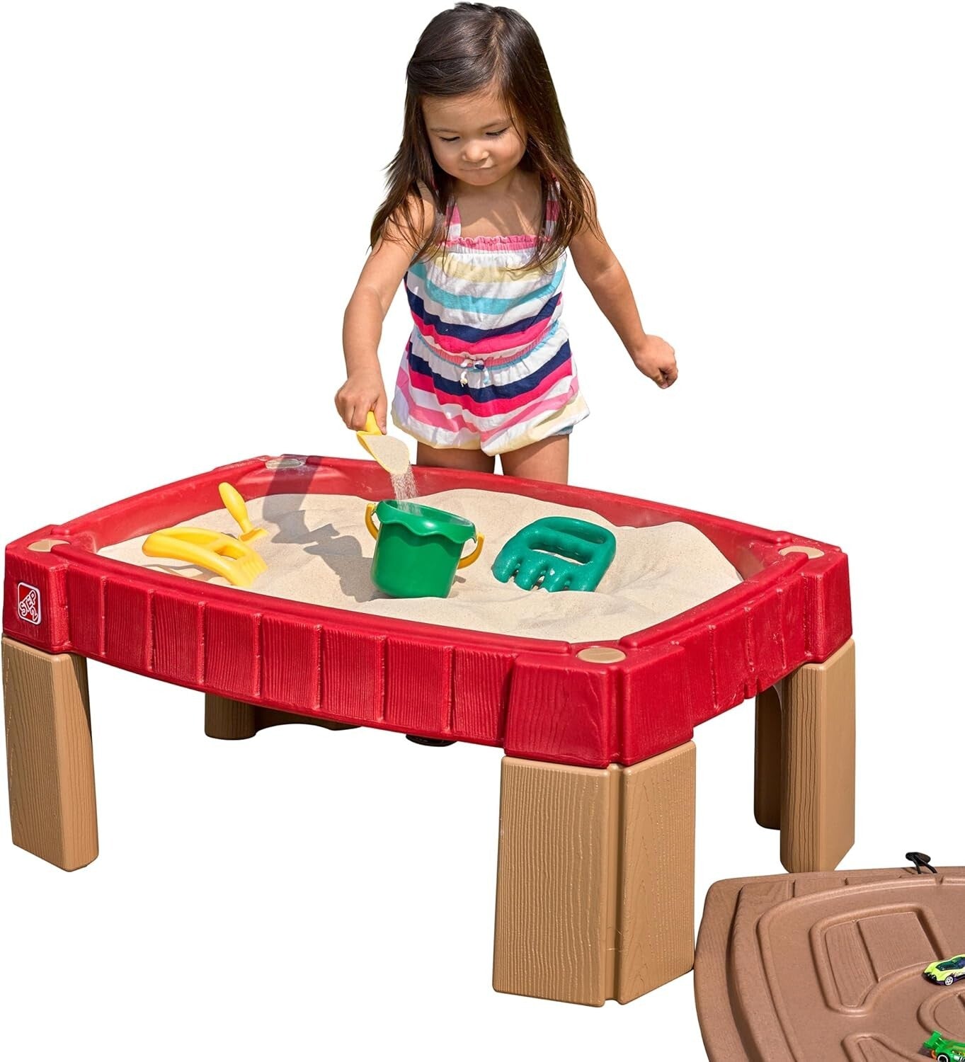 Durable Sand Activity Sensory Table with Race Track Lid & 5 Accessories for Kids