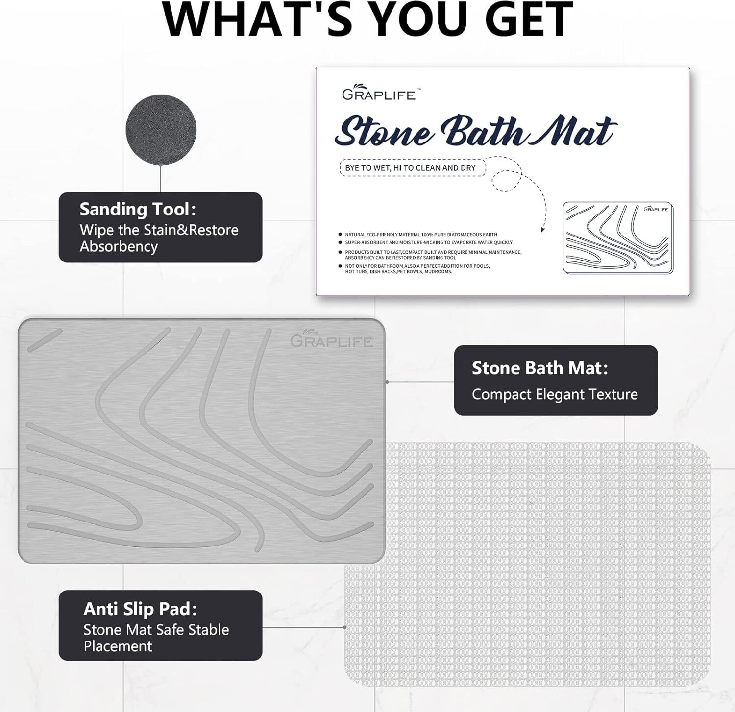 Diatomaceous Earth Quick-Dry Bath Mat - Stylish Non-Slip Shower Rug 1'3" x 1'11"