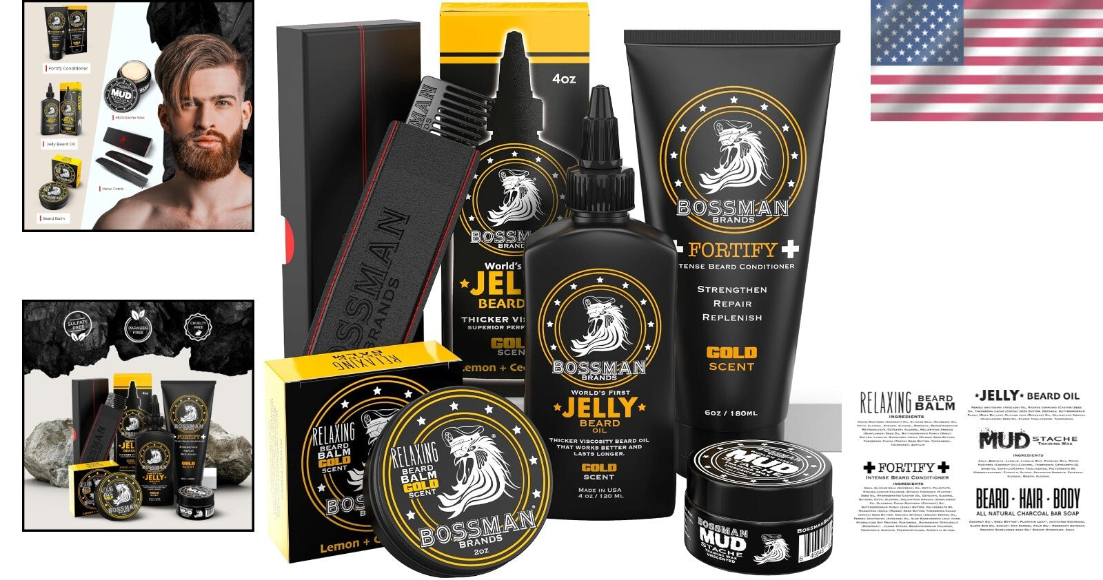 Luxury 5-Piece Complete Beard Grooming Kit - Gold Scent & Natural Care