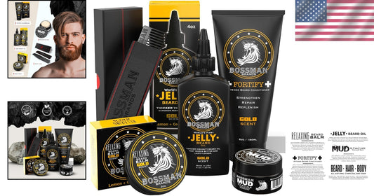 Luxury 5-Piece Complete Beard Grooming Kit - Gold Scent & Natural Care
