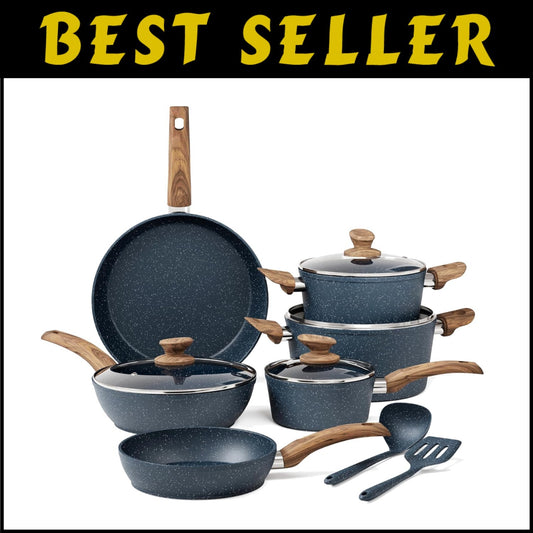 Healthy Cooking Essentials - Induction 12-Piece Granite Non-Stick Pots & Pans