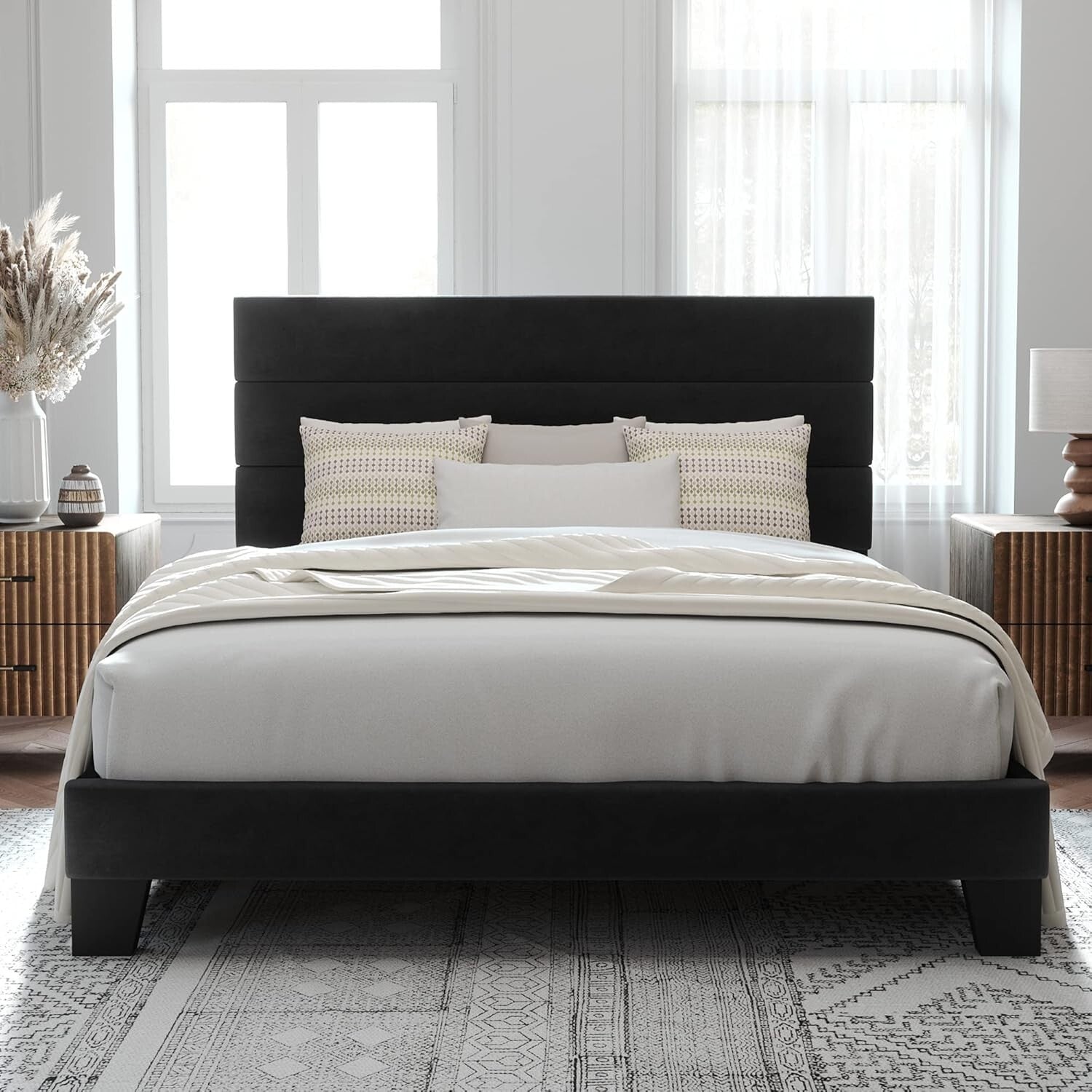 Luxurious Velvet Upholstered Full Size Bed Frame - Easy Assembly, No Box Spring