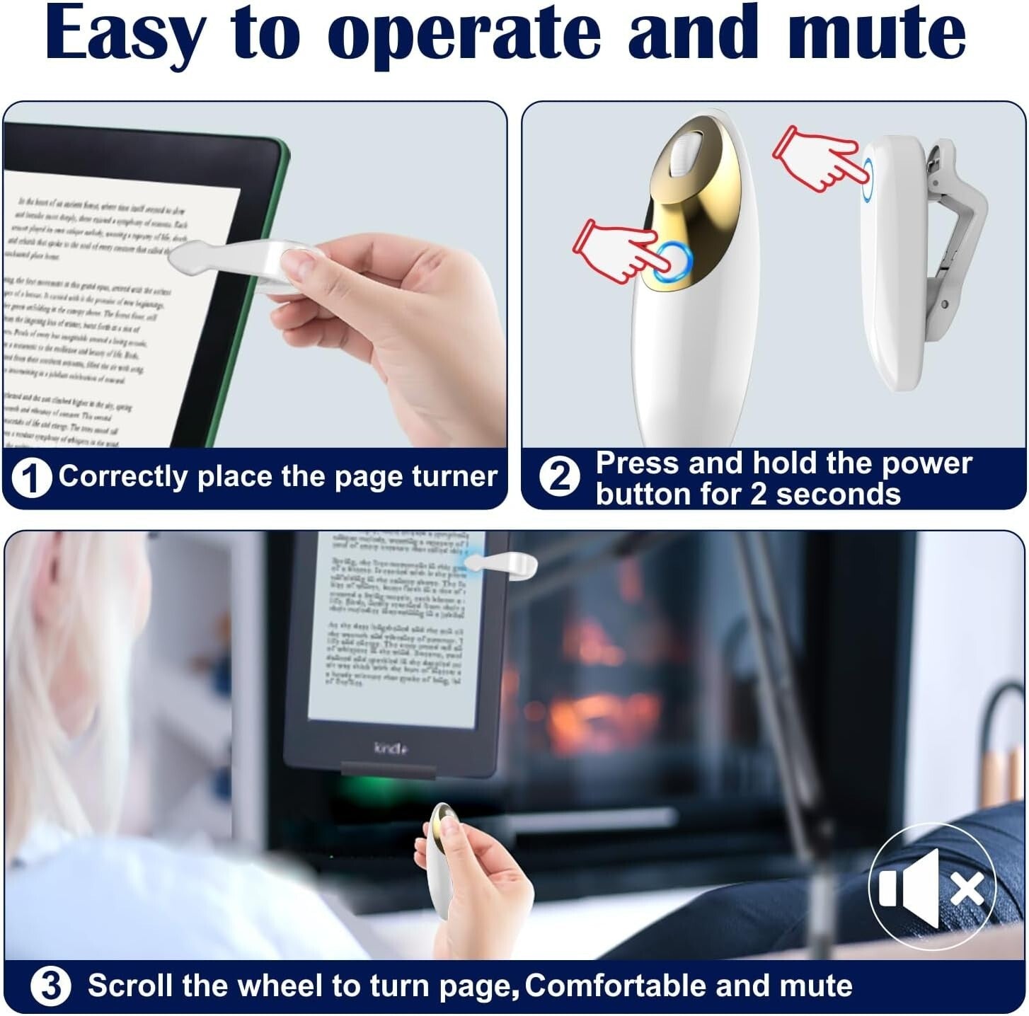 Ergonomic Remote Control Page Turner for Kindle, iPad & TikTok Browsing - White