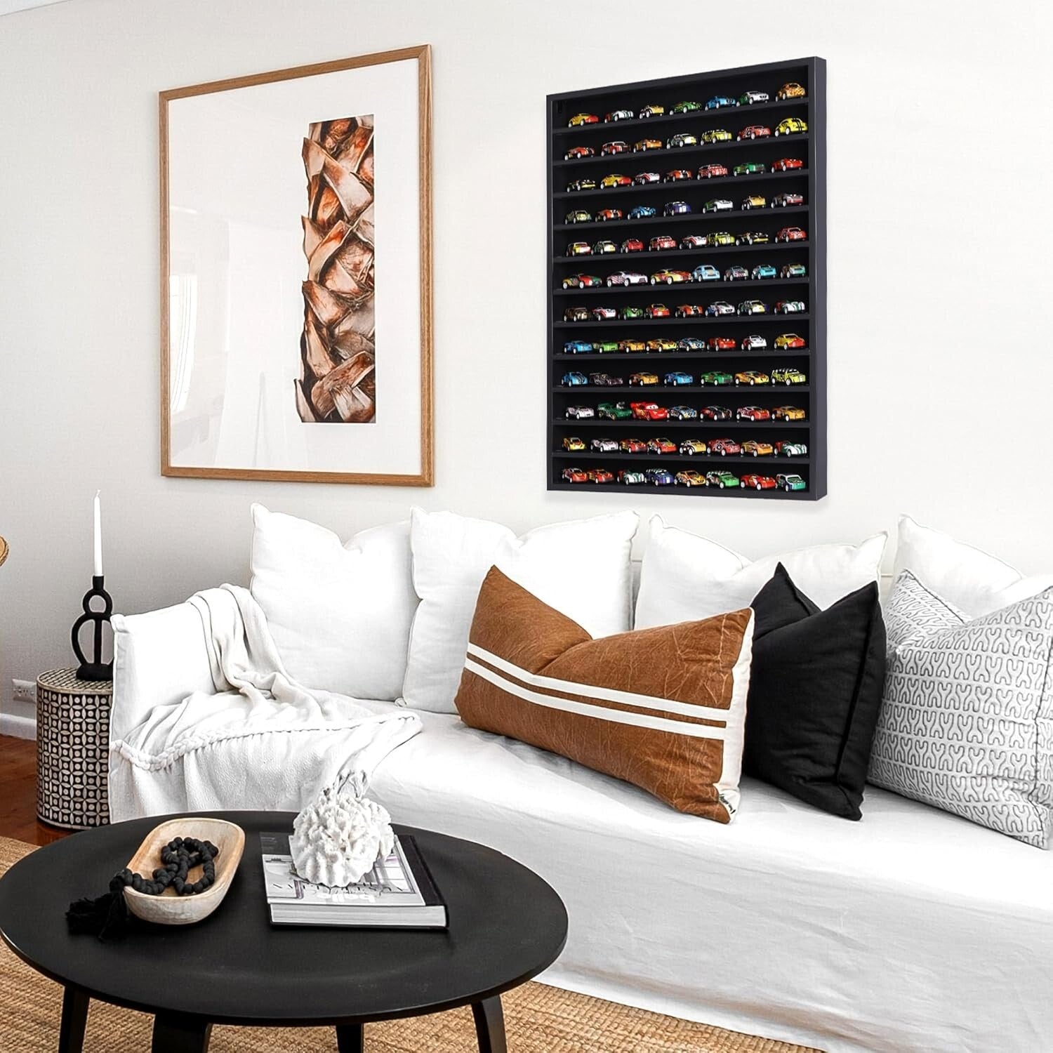 Elegant Black Wall-Mount Hot Wheels Display Case for 55-60 Die-Cast Models