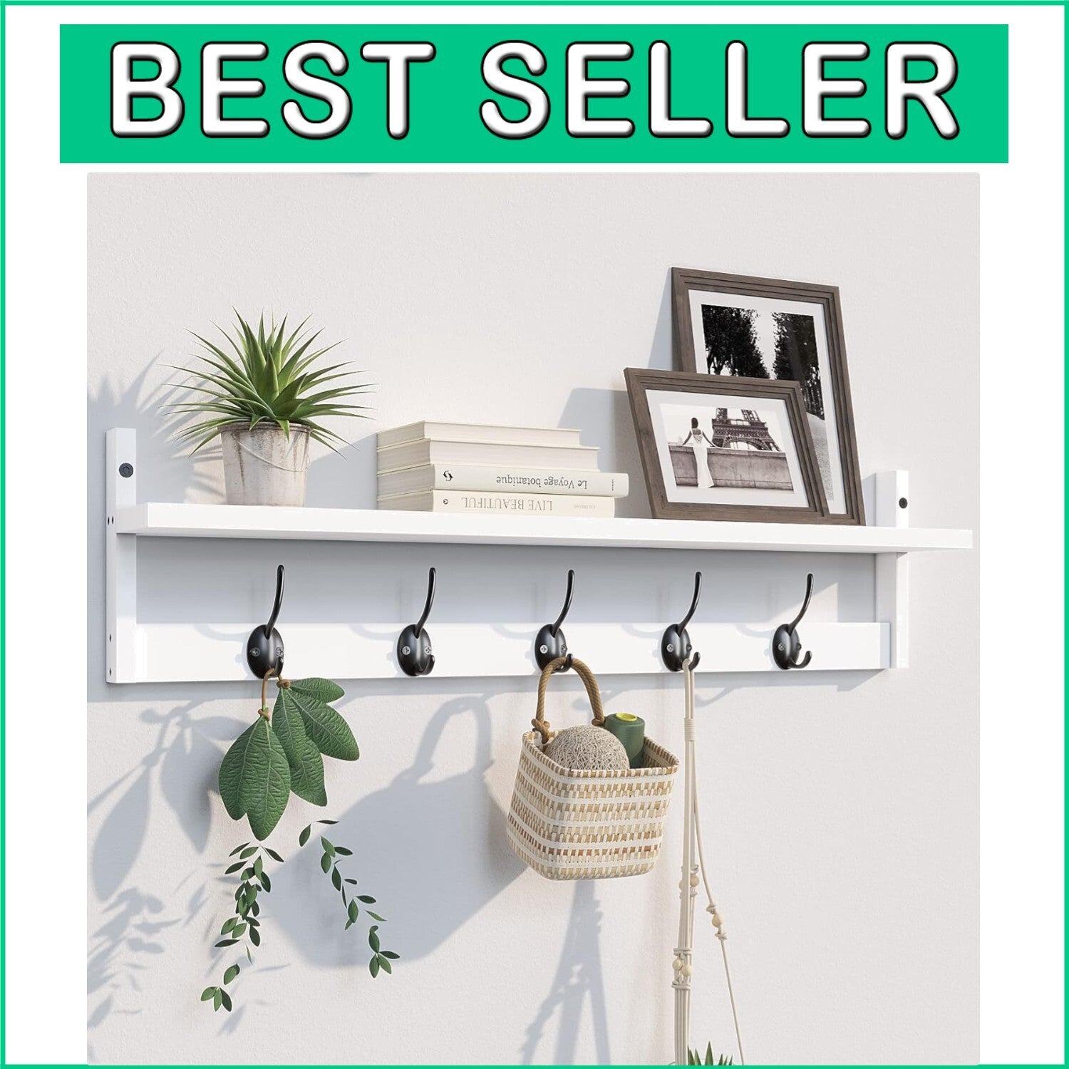 Versatile Wall-Mounted Coat Rack with Shelf - Ideal for Entryways & Bathrooms